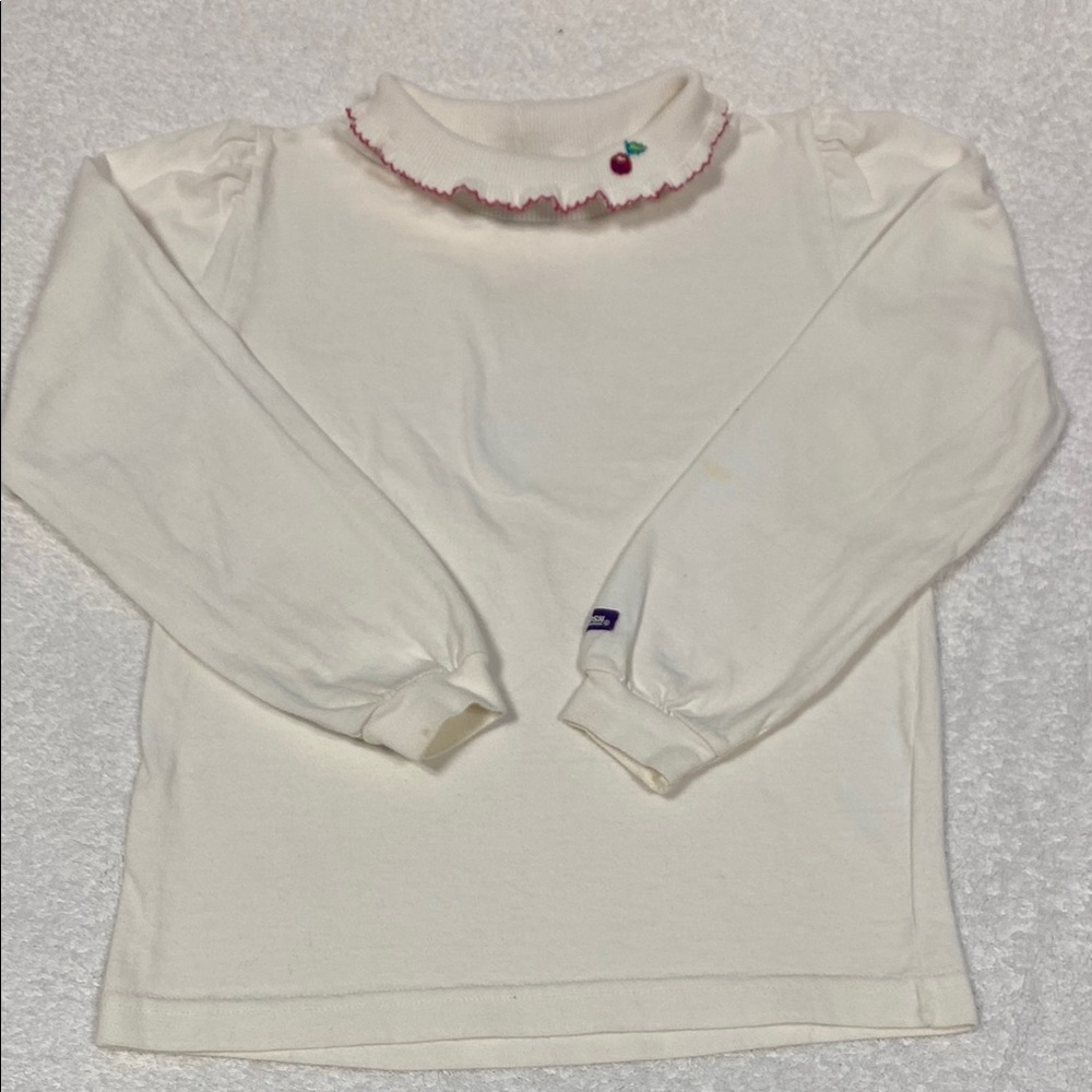 Vintage Oshkosh Girls' Cream Long Sleeve Top Ruffled Collar cherry size 6